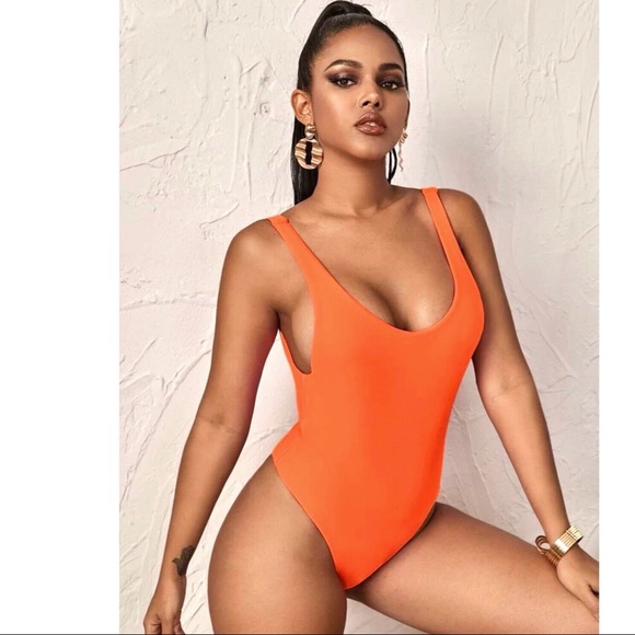 SHEIN Other - NWOT SHEIN Neon Orange one-piece swimsuit S